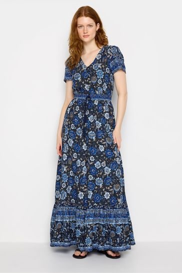 Long Tall Sally Blue Tall Floral Print Tie Waist Maxi Dress