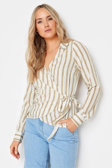 Long Tall Sally Natural Stripe Collared Wrap Top