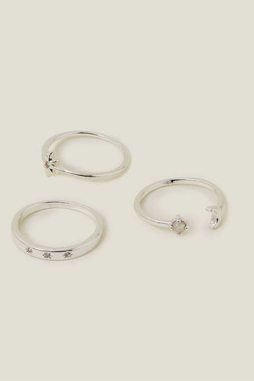 Accessorize Sterling Silver Plated Celestial Rings 3 Pack