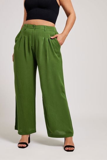 Yours Curve Green Pleated Front Trousers