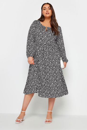 Yours Curve Black Ditsy Floral Print Midaxi Dress