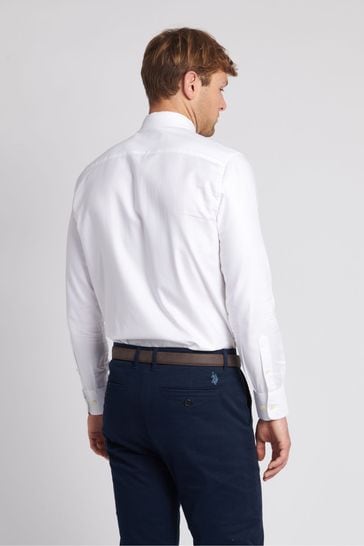 U.S. Polo Assn. Mens Long Sleeve Herringbone Twill White Shirt