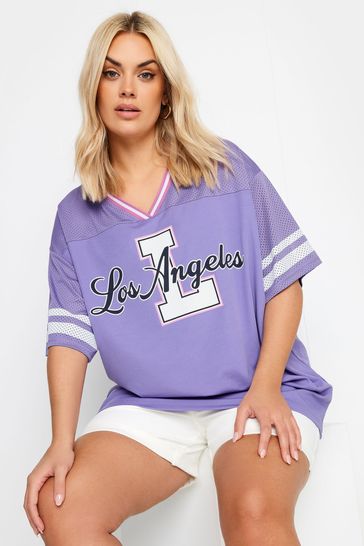 Yours Curve Purple Basketball Varsity T-Shirt