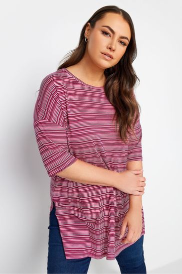 Yours Curve Red Striped Oversized Top