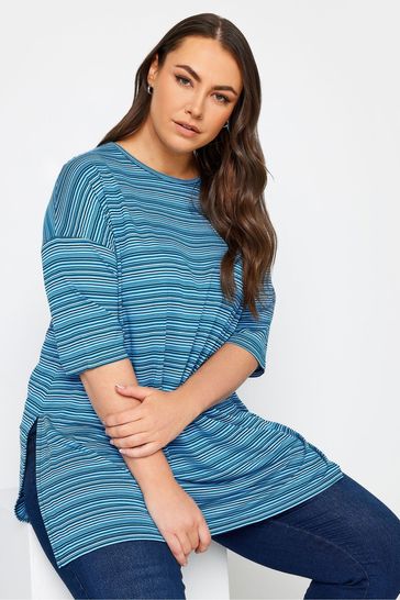 Yours Curve Blue Striped Oversized Top