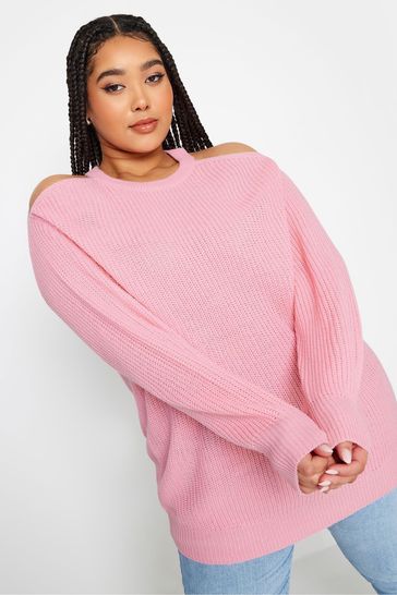 Yours Curve Pink Cold Shoulder Knitted Jumper