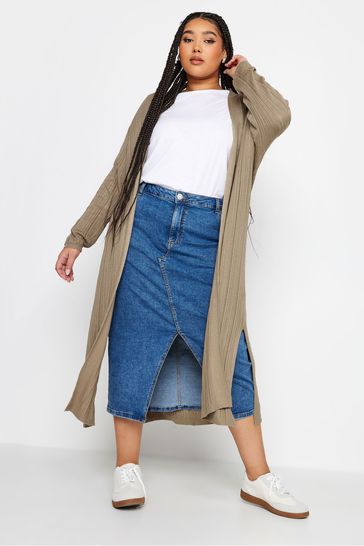 Yours Curve Natural Longline Ribbed Cardigan