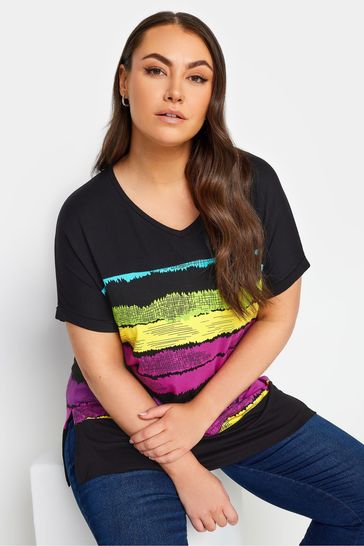Yours Curve Mid Black Abstract Stripe Print Top