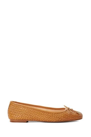 Dune London Brown Heights Flexible Sole Woven Ballerina Flat Shoes