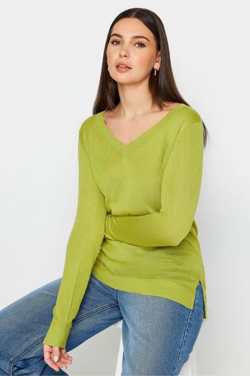 Yours Curve Green LTS Tall Fine Knit V-Neck Jumper