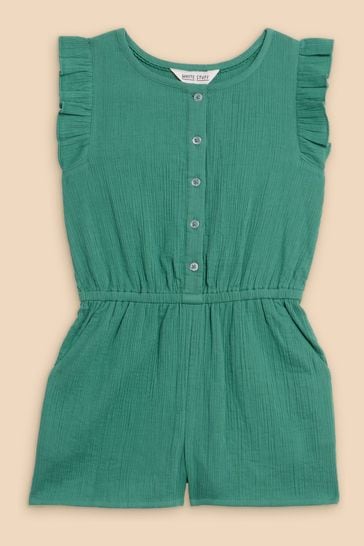 White Stuff Green Woven Frill Playsuit