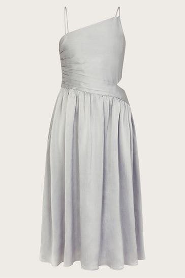 Monsoon Silver Satin Cut-Out Prom Dress