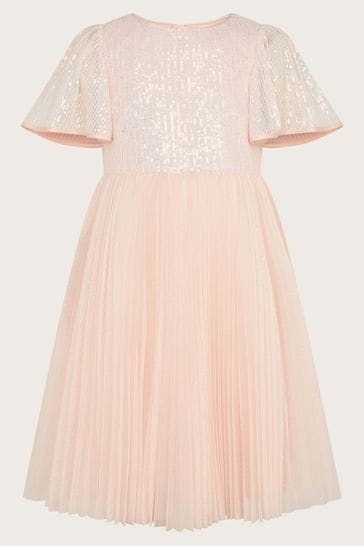 Monsoon Pink Florence Sequin Pleat Dress