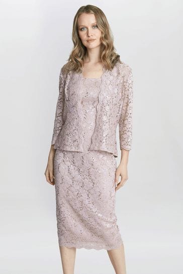 Gina Bacconi Pink Kayla Lace Midi-Length Jacket And Dress