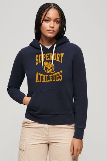 Superdry Blue Varsity Flocked Graphic Hoodie