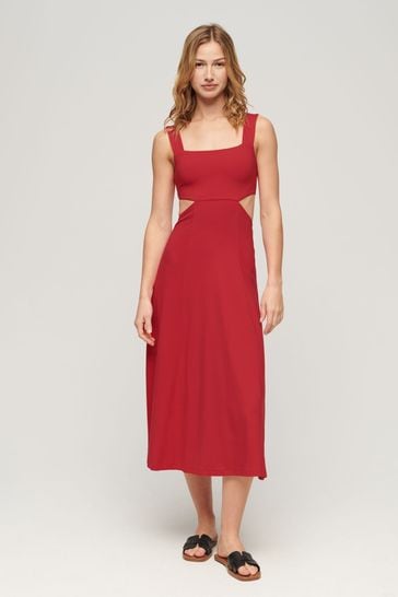 Superdry Red Jersey Cutout Midi Dress