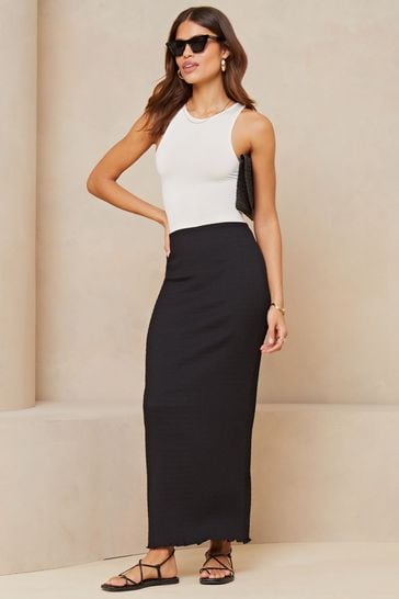 Lipsy Black Textured Jersey Maxi Skirt