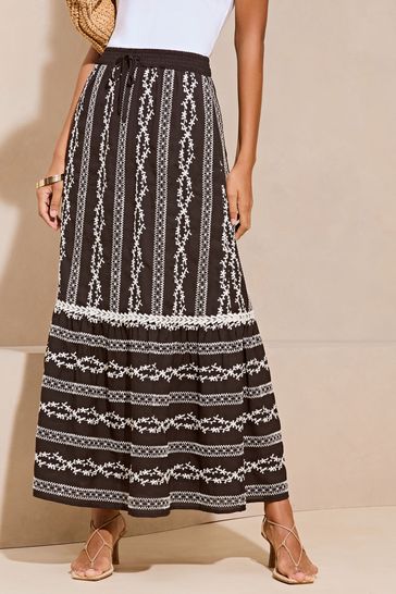 Buy Lipsy Black Embroidered OneTier Maxi Skirt from Next Netherlands