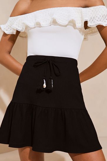 Lipsy Black Tiered Skater Mini Skirt