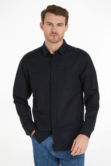 Calvin Klein Regular Linen Cotton Black Shirt