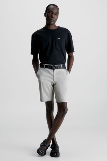 Calvin Klein Natural Slim Modern Twill Belted Shorts