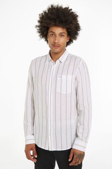 Calvin Klein Green Linen Cotton Stripe Shirt