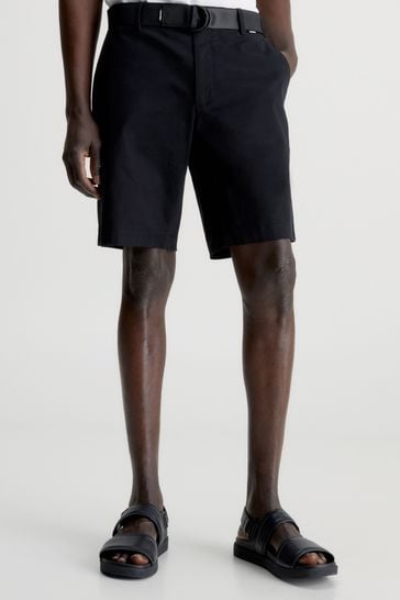 Calvin Klein Black Slim Modern Twill Belted Shorts