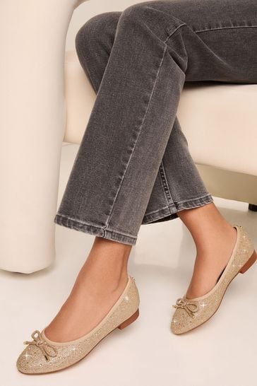Buy Lipsy Gold Flat Embellished Bow Ballet Pump Ballerina from Next Denmark