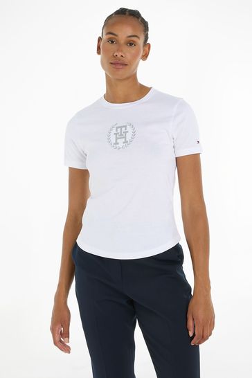 Tommy Hilfiger White Crest Logo Slim Fit T-Shirt