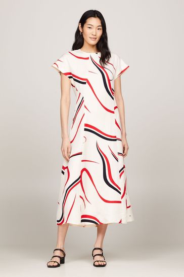 Tommy Hilfiger Cream Ribbon Print Maxi Dress