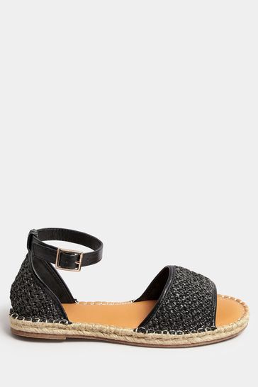 Long Tall Sally Black Espadrille Open Toe Sandals In Standard Fit