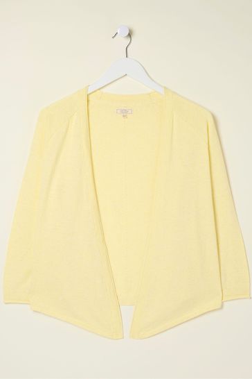 FatFace Yellow Tie Front Cardigan