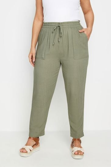 Yours Curve Green Linen Look Trousers
