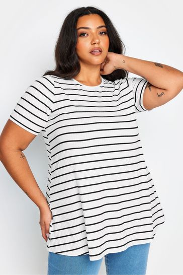 Yours Curve White Ribbed Cut Out T-Shirt