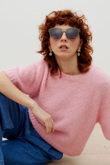 Oliver Bonas Pink Fluffy Knitted Shell Top