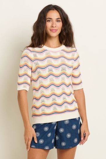 Brakeburn Cream Rainbow Wave Knitted T-Shirt