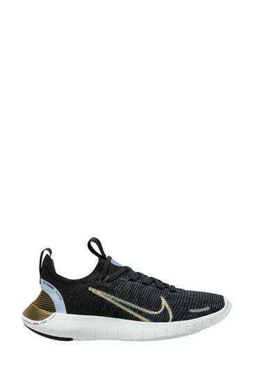 Nike Black Gold Free Run Flyknit Next Nature Road Running Trainers