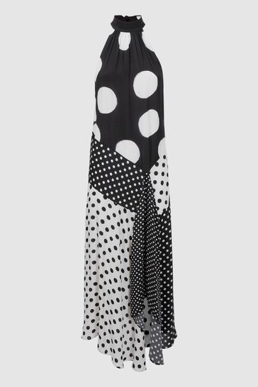 Black polka 2025 dot asymmetric dress