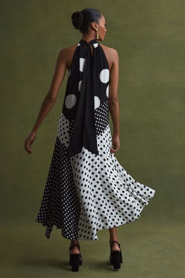 Black polka 2025 dot asymmetric dress