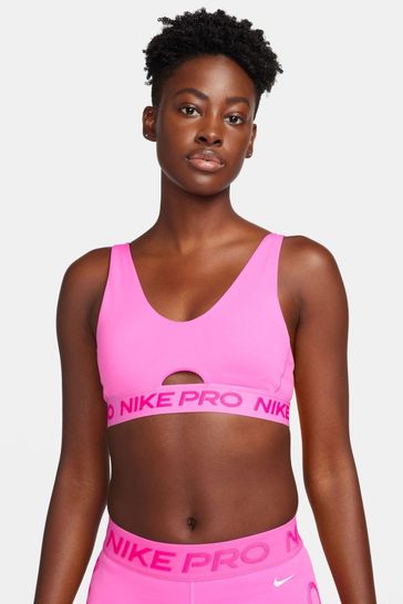 Nike Bright Pink Pro Indy Plunge Medium Support Padded Sports Bra