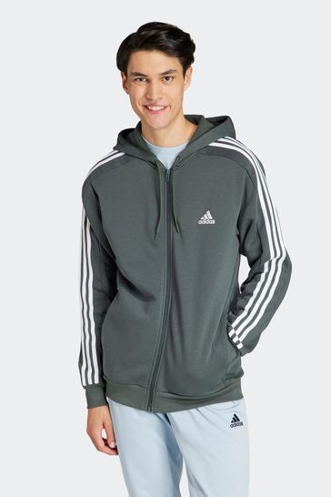 adidas Green Sportswear Essentials Fleece 3-Stripes Full-Zip Hoodie