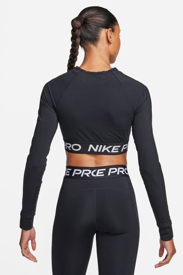 Nike Black Pro Dri FIT Cropped Long Sleeve Top
