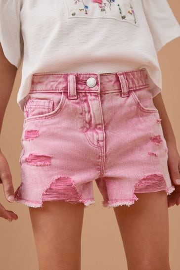 Pink Frayed Edge Distressed Shorts (3-16yrs)