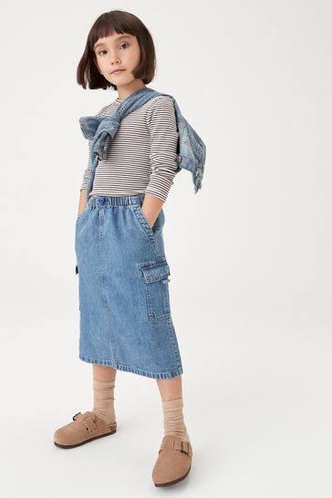 Mid Blue Midi Cargo Denim Skirt (3-16yrs)