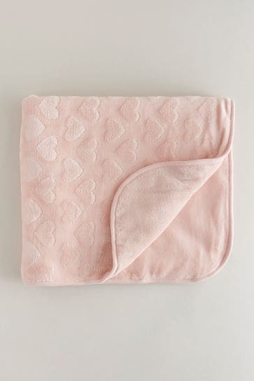 Pink Heart Fleece Baby Teddy Borg Fleece Blanket