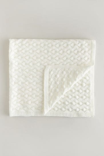White Knitted Pointelle Baby Blanket