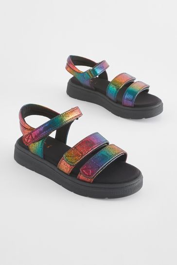 Rainbow Metallic Chunky Wedge Sandals