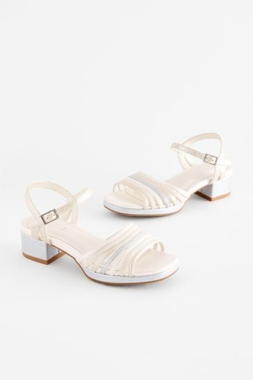 White SIlver Metallic Platform Heel Occasion Sandals