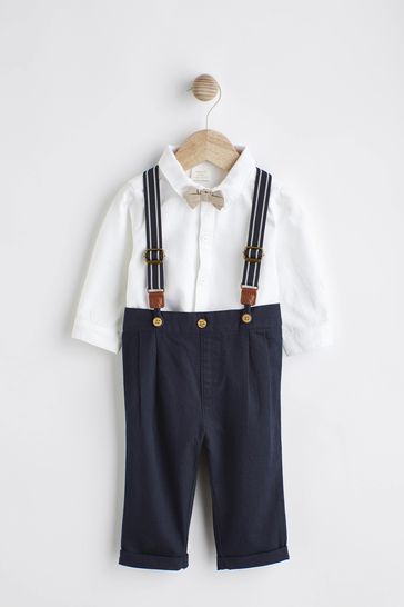 Conjunto de 3 piezas azul marino ara bebé con camisa, pantalones y tirantes (0 meses - 2 años)