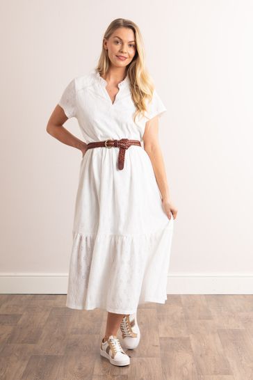 Lakeland Clothing Isla Pointelle Midi White Dress